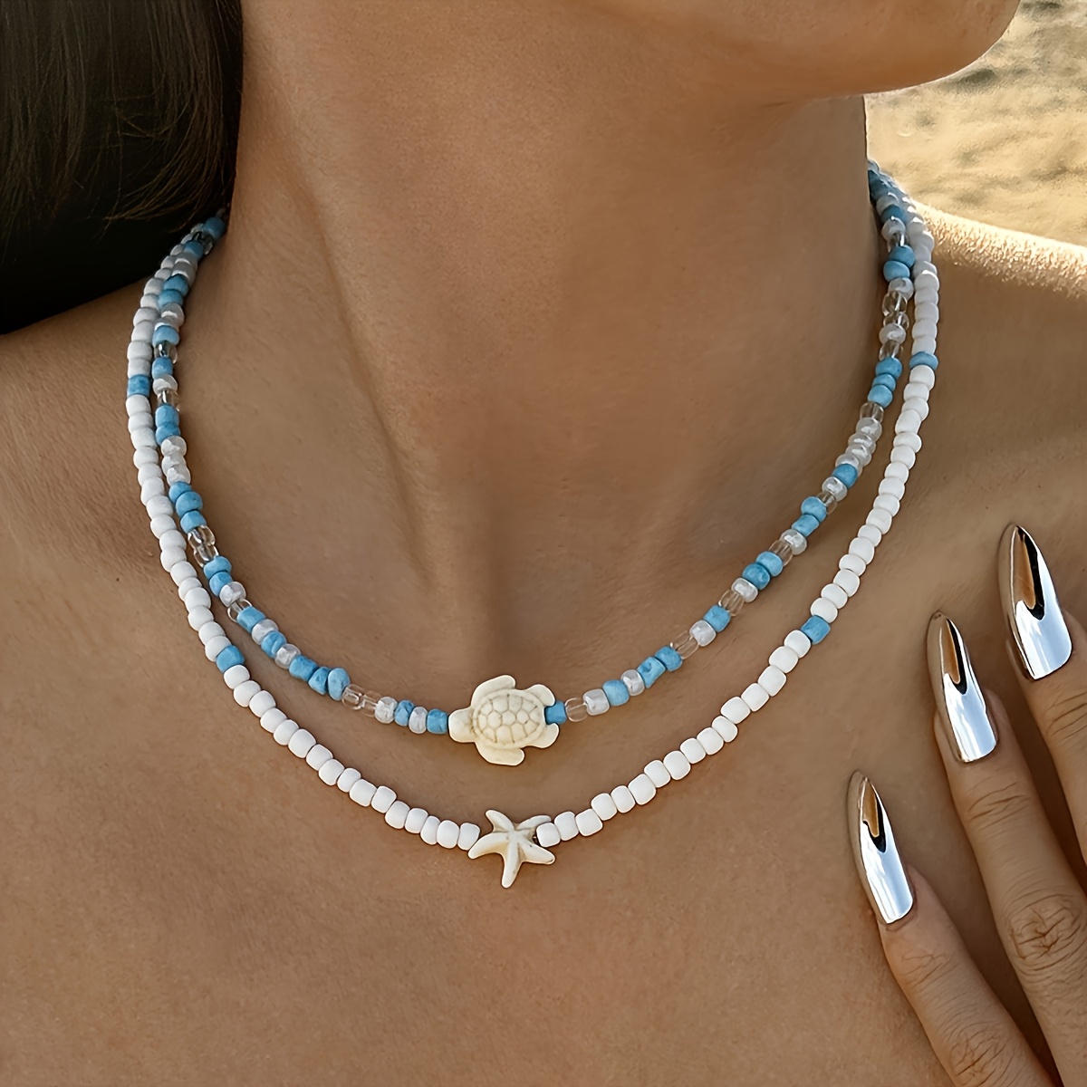 2pcs Women's Bohemian Beaded Necklace Set